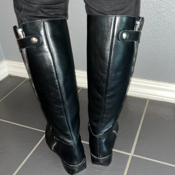 AQUATALIA Geovanna Black Leather Knee High Side Zip Boots - EUC - Women's 8.5 - Picture 10 of 15